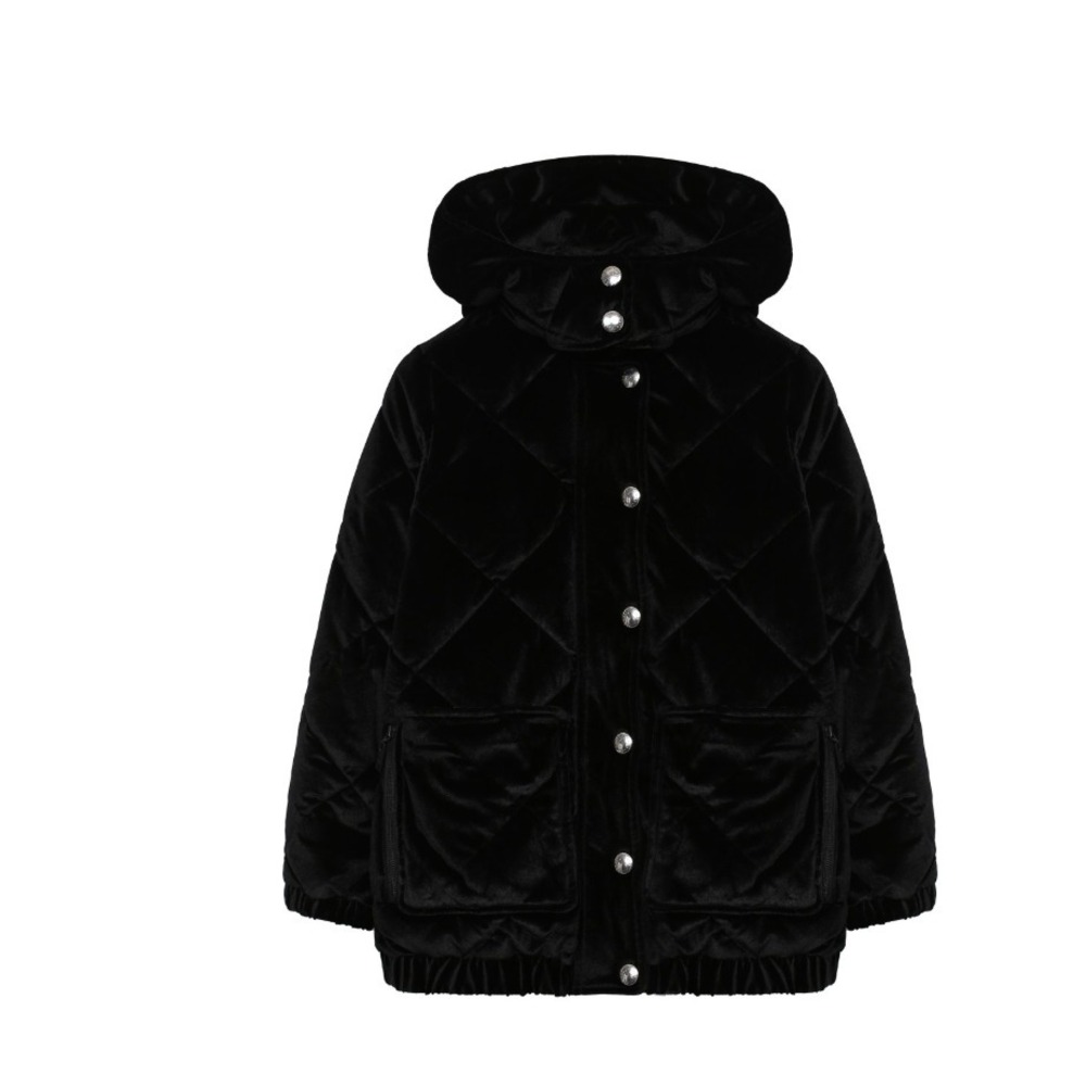Sonia Rykiel Paris Girl's Jacket Coat Black quilted Plush Velvet Hooded 12 Years